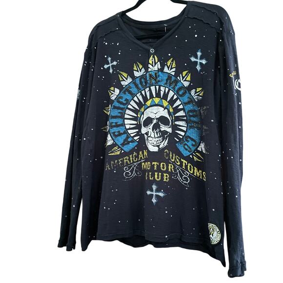 Affliction American Customs Motor Co Skull Long Sleeve T-Shirt size Medium - Picture 11 of 12